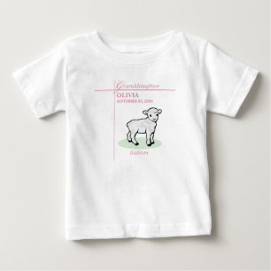 T-shirt Pour Bébé Baptême de petite-fille Rose Fille Agneau Nom et D
