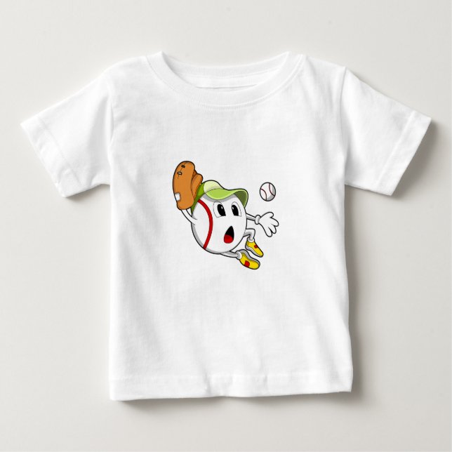 T-shirt Pour Bébé Base-ball avec Baseball Glove & Cap (Devant)