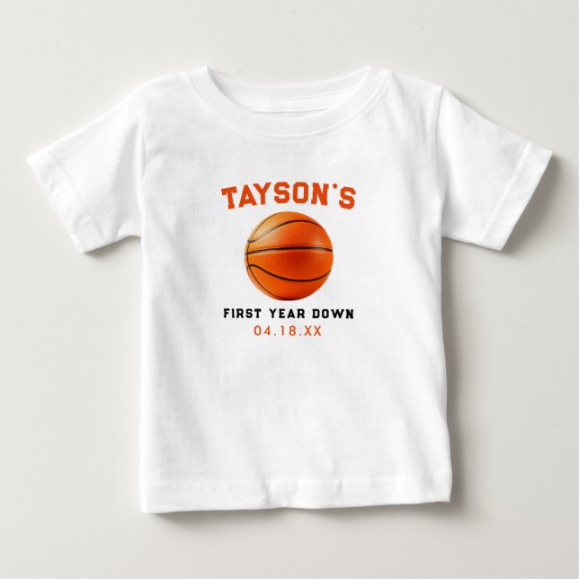 T-shirt Pour Bébé Basketball Première Année Down 1er Anniversaire (Devant)