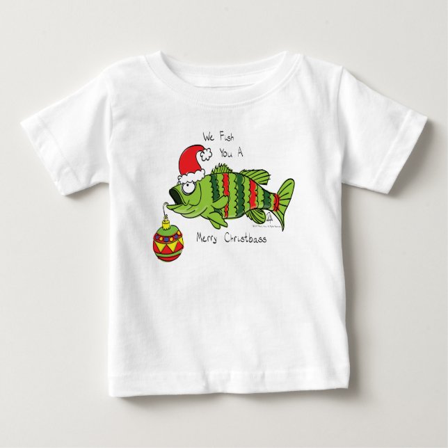 T-shirt Pour Bébé Basse de Noël amusant Pêche Poisson Cute Cartoon (Devant)