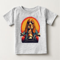 basset cool hound biker au coucher du soleil