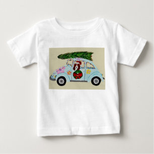 T-shirt Pour Bébé Basset Hound de Noël dans une voiture hippie