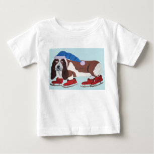 T-shirt Pour Bébé Basset Hound de Noël sur des patins à glace