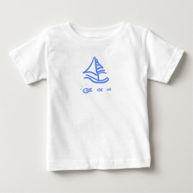 T-shirt Pour Bébé Bateau à voile et poisson Tee (Devant)
