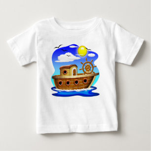 T-shirt Pour Bébé Bateau de pêche dessin animé 