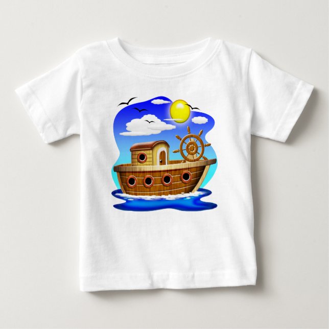 T-shirt Pour Bébé Bateau de pêche dessin animé  (Devant)
