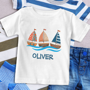 T-shirt Pour Bébé Bateaux à voile nautiques mignons