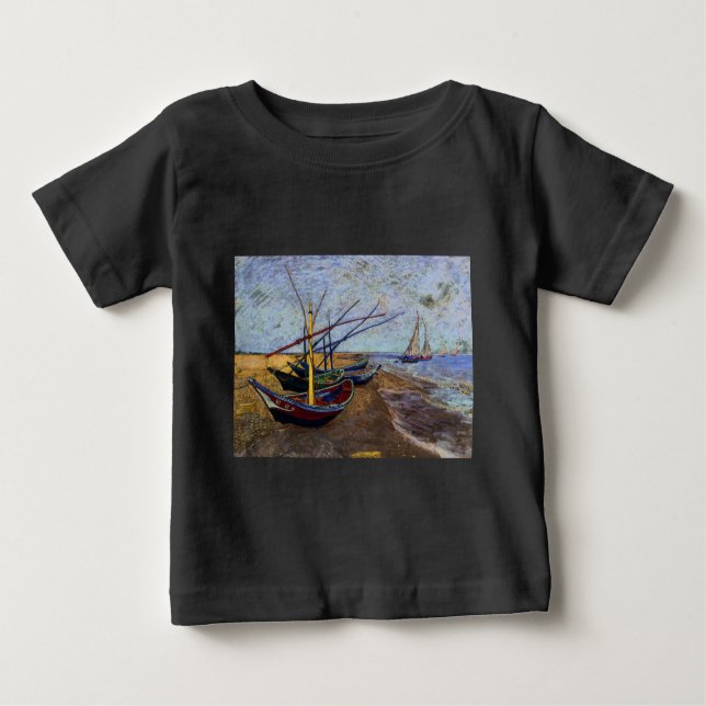 T-shirt Pour Bébé Bateaux de pêche sur la plage (Devant)