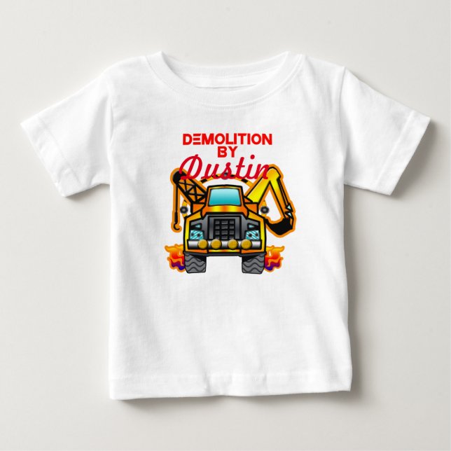 T-shirt Pour Bébé Bâtiment de bébé personnalisé Camion de démolition (Devant)