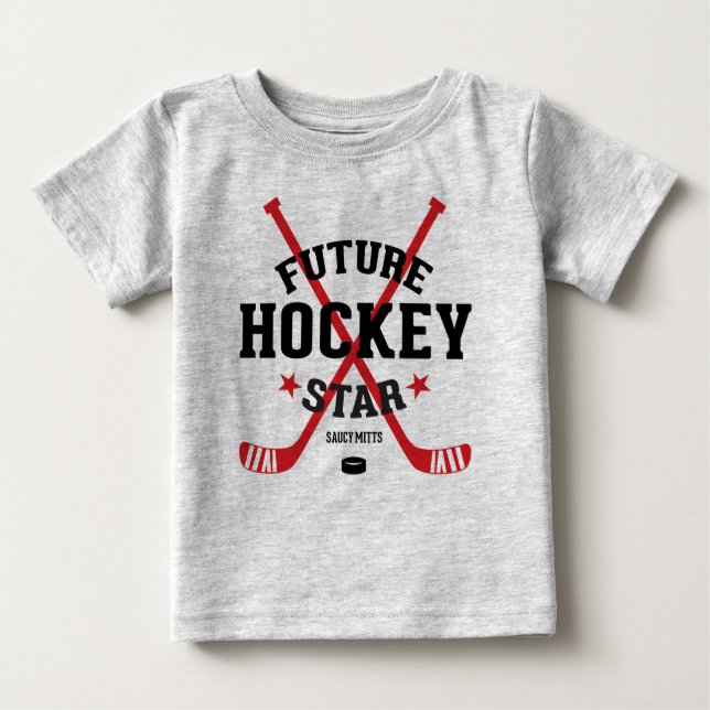 T-shirt Pour Bébé Bâtons de rouge d'étoile d'hockey de bébé d'hockey (Devant)