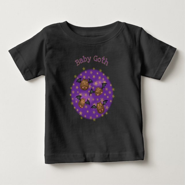 T-shirt Pour Bébé Bats en peluche mignonne bébé goth noir T-shirt (Devant)