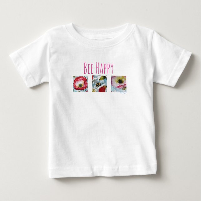 T-shirt Pour Bébé Be Happy Bee and Flowers Art Baby Tutu (Devant)