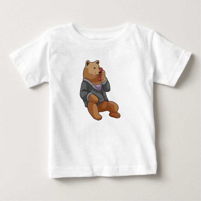 T-shirt Pour Bébé Bear as Secretary with Phone (Devant)