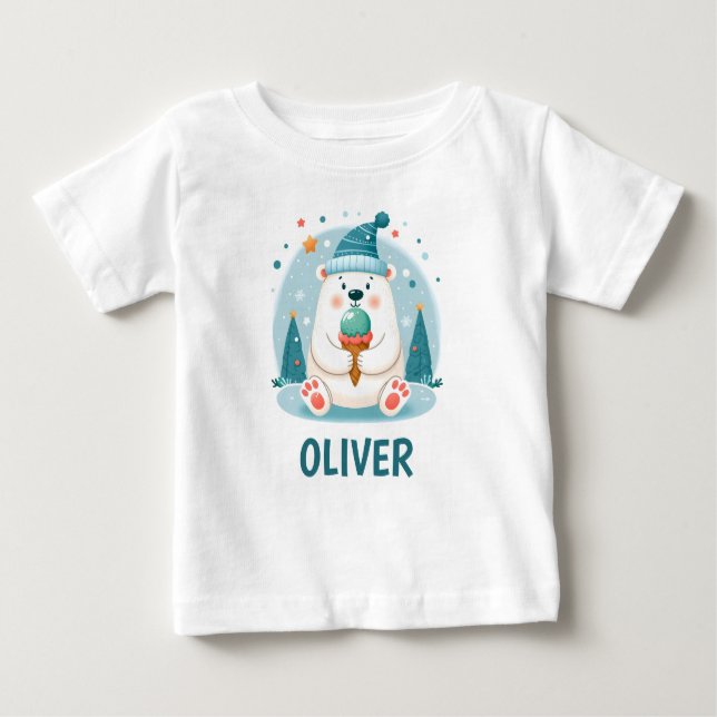 T-shirt Pour Bébé Bear Chillin' mignonne avec crème glacée (Devant)