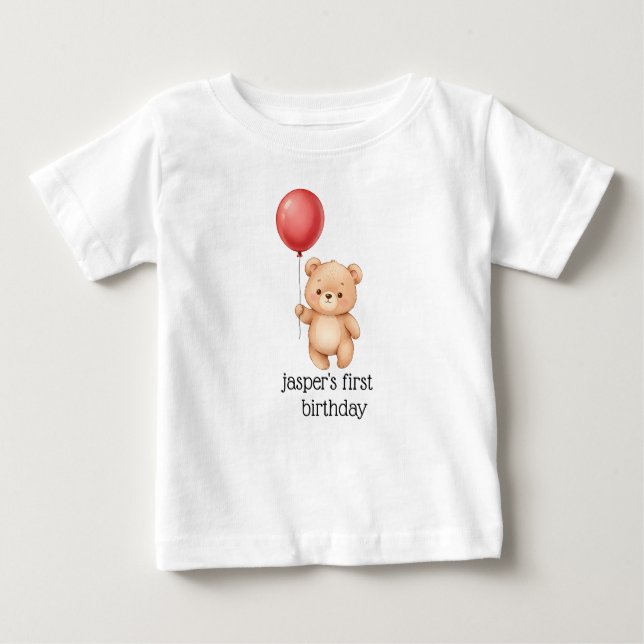 T-shirt Pour Bébé Bear with Red Balloon Party Hat Cute Baby (Devant)
