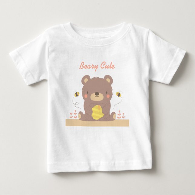T-shirt Pour Bébé Béary Mignonne Bois Petit Ours Pour Bébés (Devant)