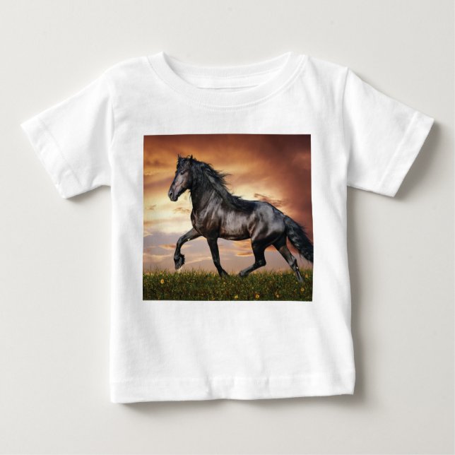 T-shirt Pour Bébé Beau Cheval Noir (Devant)