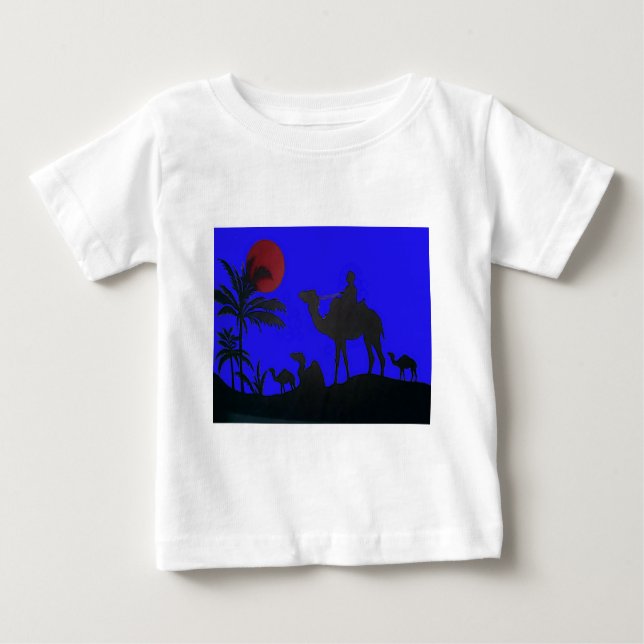 T-shirt Pour Bébé Beau Extraordinaire Sunset Camel Safari Art Imprim (Devant)
