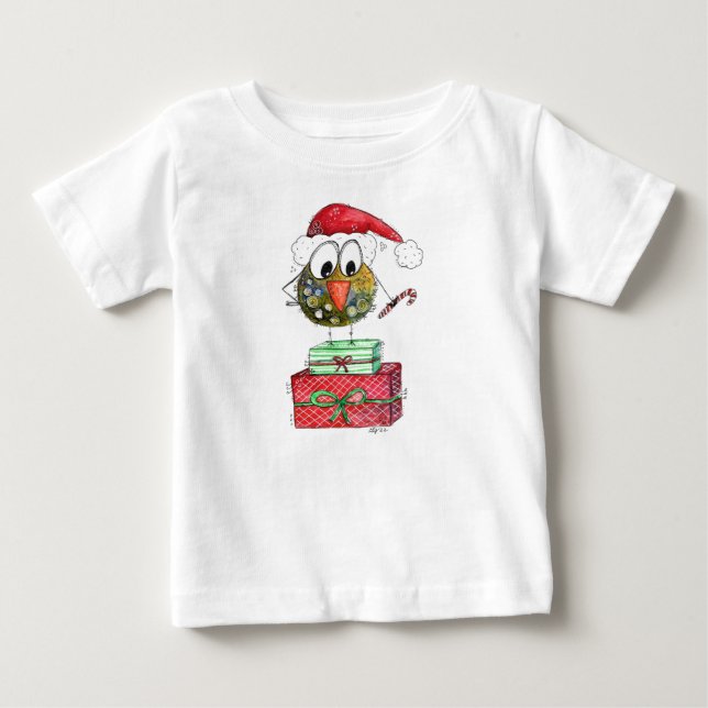 T-shirt Pour Bébé Beau Oiseau de Noël Whimsical (Devant)