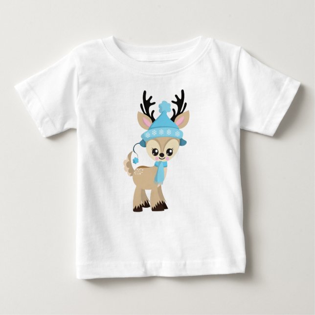 T-shirt Pour Bébé Beau Rinder, Petit Rinder, Casquette Bleu, Écharpe (Devant)