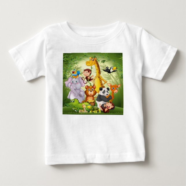 T-shirt Pour Bébé Beaucoup d'animaux mignons forêt de Bambou (Devant)