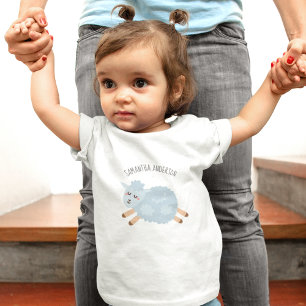 T-shirt Pour Bébé Beauté Moderne Pastel Mouton Bleu Et Nom De L'Enfa