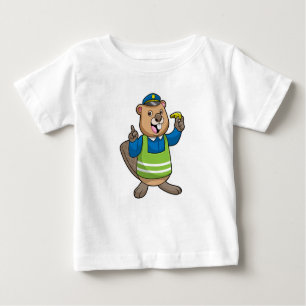 T-shirt Pour Bébé Beaver en tant qu'agent de police avec sifflet