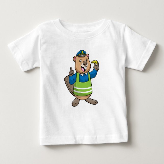 T-shirt Pour Bébé Beaver en tant qu'agent de police avec sifflet (Devant)