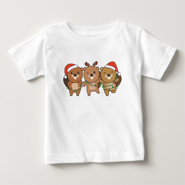 T-shirt Pour Bébé Beaver Noël Animaux de Noël Cute Beaver (Devant)
