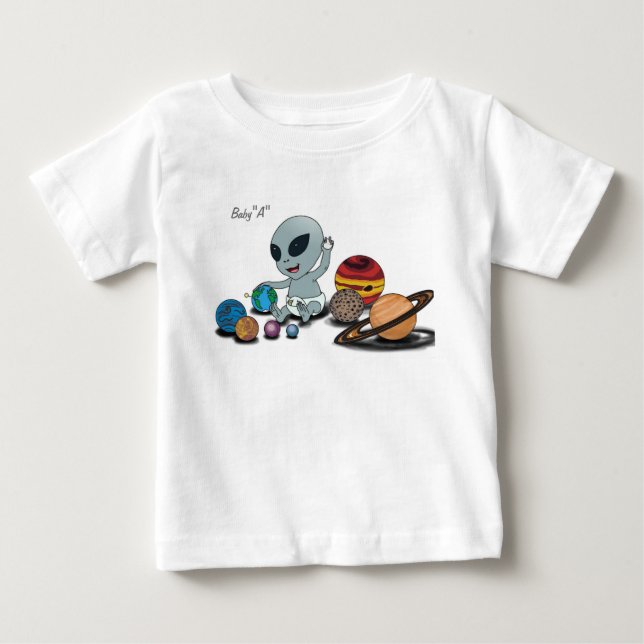 T-shirt Pour Bébé Bébé "A", jouant w/Planets (Devant)