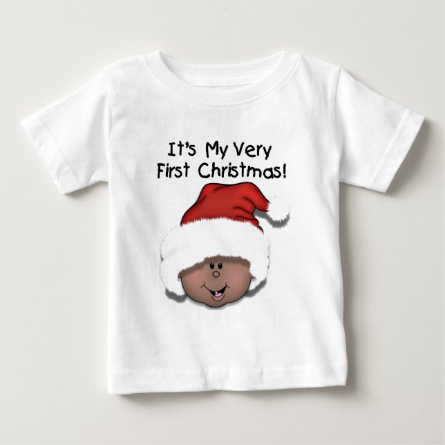 T-shirt Pour Bébé Bébé afro-américain 1er Noël (Devant)