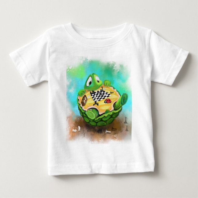 T-shirt Pour Bébé Bébé amusant T-Shirt Tortue Ladybug Jouer aux éche (Devant)