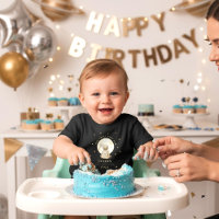 Bébé Astronaute Premier Anniversaire Lune Étoiles