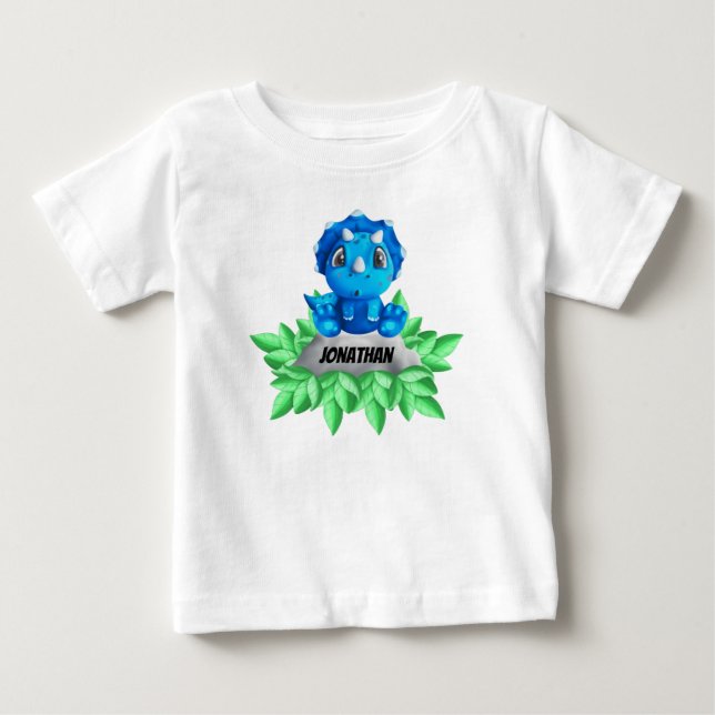 T-shirt Pour Bébé Bébé Bleu Tricératops Dinosaur (Devant)