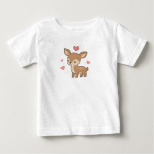 T-shirt Pour Bébé Bébé cerf mignon Faon coeurs roses Cottagecore