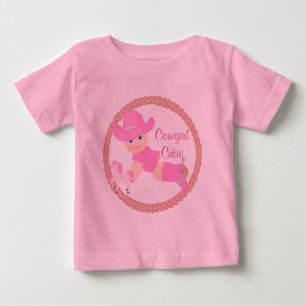 T-shirt Pour Bébé Bébé Cowgirl Chapeau Rose Bottes et Cheval