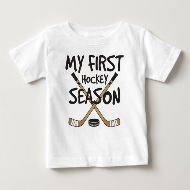 T-shirt Pour Bébé Bébé de hockey Ma première saison de hockey Bâtons (Devant)