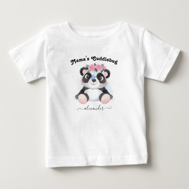 T-shirt Pour Bébé Bébé de maman avec nom de bébé mignon Panda ours (Devant)