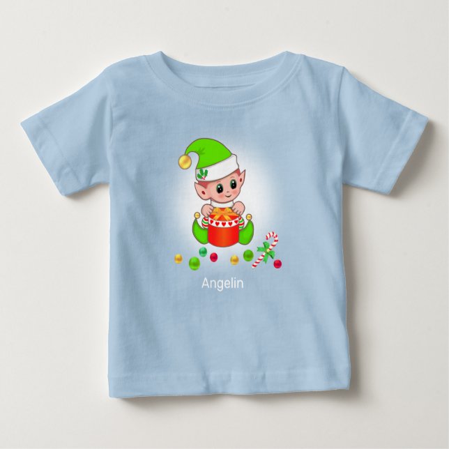 T-shirt Pour Bébé Bébé de Noël mignon Elf & Confetti (Devant)