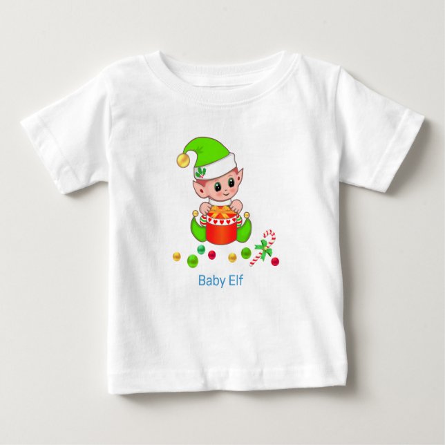 T-shirt Pour Bébé Bébé de Noël mignon Elf & Confetti (Devant)
