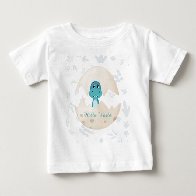 T-shirt Pour Bébé Bébé dinosaure mignon qui éclot Hello World (Devant)