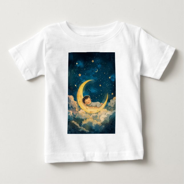 T-shirt Pour Bébé Bébé dormant sur la Lune (Devant)