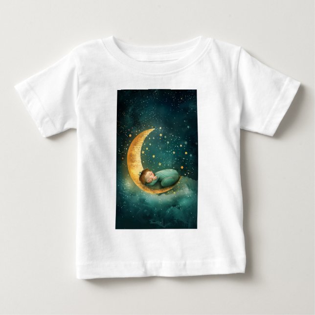 T-shirt Pour Bébé Bébé dormant sur la Lune (Devant)