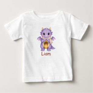 T-shirt Pour Bébé Bébé dragon aquarelle de Noël personnalisé