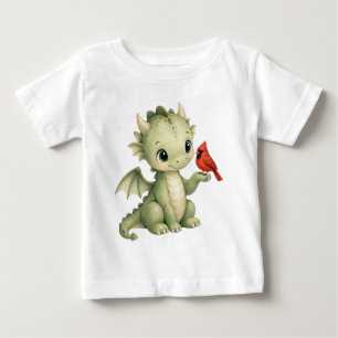 T-shirt Pour Bébé Bébé dragon cardinal d'hiver mignon aquarelle