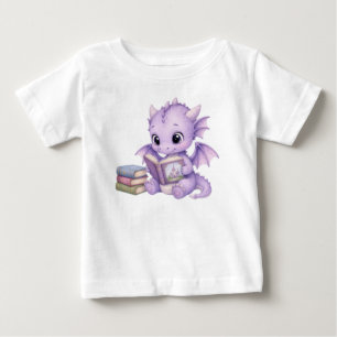 T-shirt Pour Bébé Bébé dragon de livre de contes lisant un livre - A