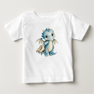 T-shirt Pour Bébé Bébé dragon d'hiver mignon avec patins à glace pou