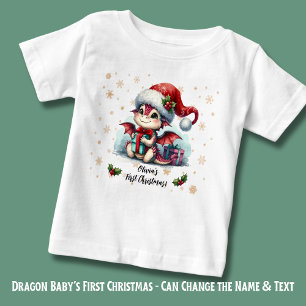 T-shirt Pour Bébé Bébé Dragon + Flocons - Premier Noël !