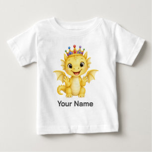 T-shirt Pour Bébé Bébé Dragon Jaune Personnalisé Portant une Couronn