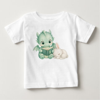 T-shirt Pour Bébé Bébé dragon lisant un livre aquarelle nurserie enf